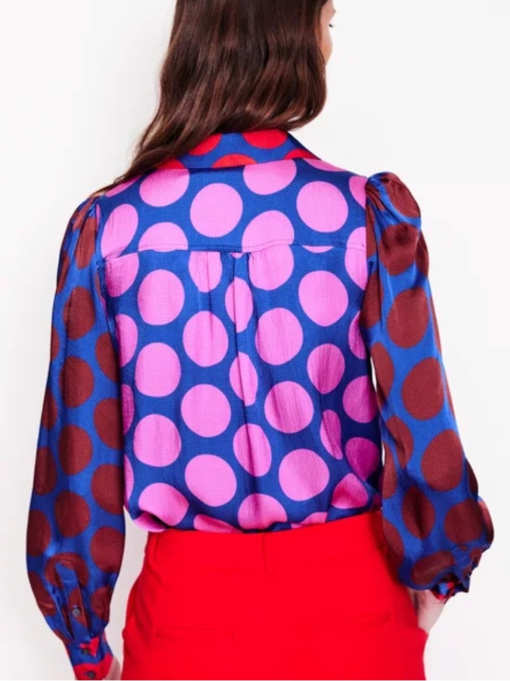 BODEN Hammered Satin Shirt-Tickled Pink Polka Dot Size 8 - Picture 3 of 13